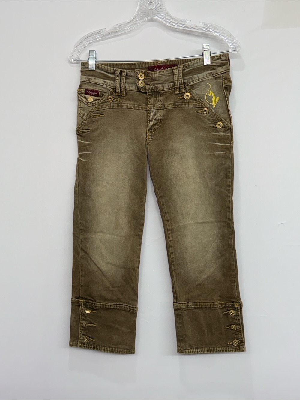 Baby Phat Women's Capri Jeans Olive  Size 7 Denim Embroidered Y2K